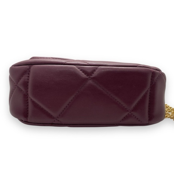 Badgley Mischka Plum Vegan Leather Quilted Flap Crossbody w. Gold Tone Logo - Picture 8 of 9